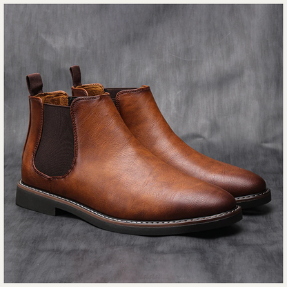 Men's Chelsea Boots Retro Slip On Ankle Leather Black