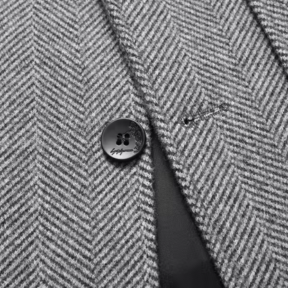 Men's Herringbone Jacket Thick Warm Wool Outerwear with Pockets