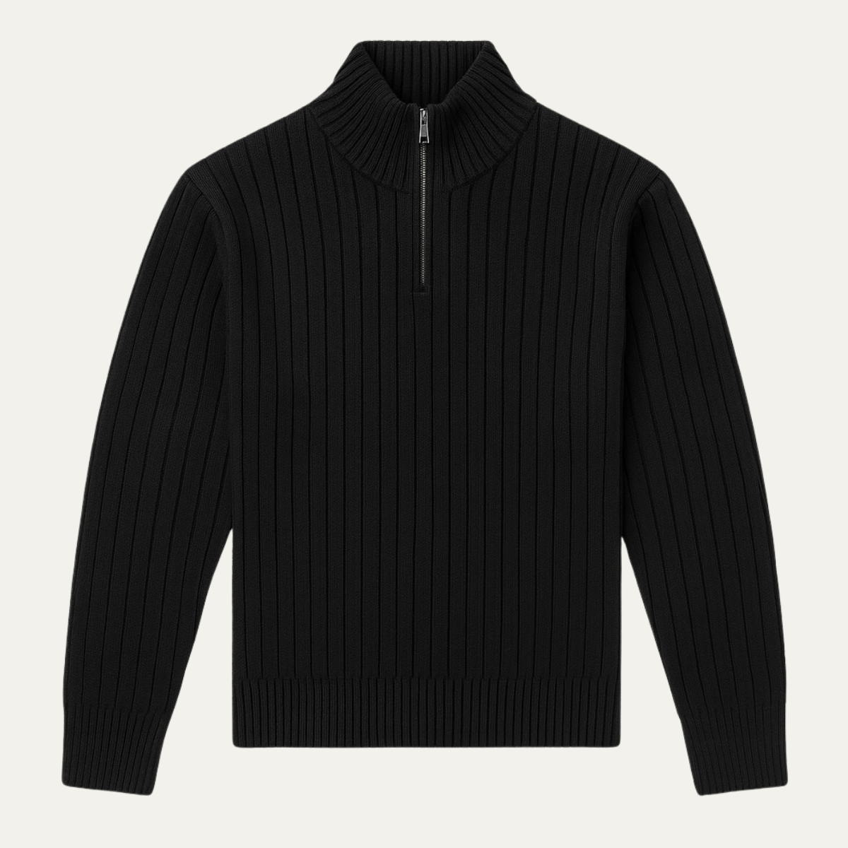 Men's Ribbed Half Zip Sweater Black - Vonnera
