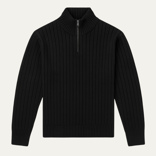 Men's Ribbed Half Zip Sweater Black - Vonnera
