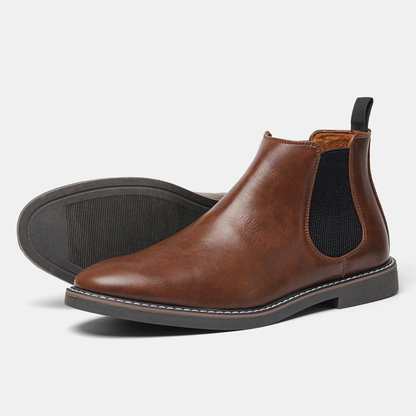 Men's Chelsea Boots Retro Slip On Ankle Leather Black