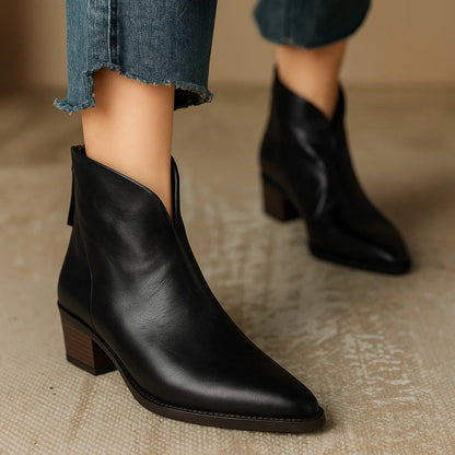 Women's Pointed Toe Boots Smooth Leather Shaft - Vonnera