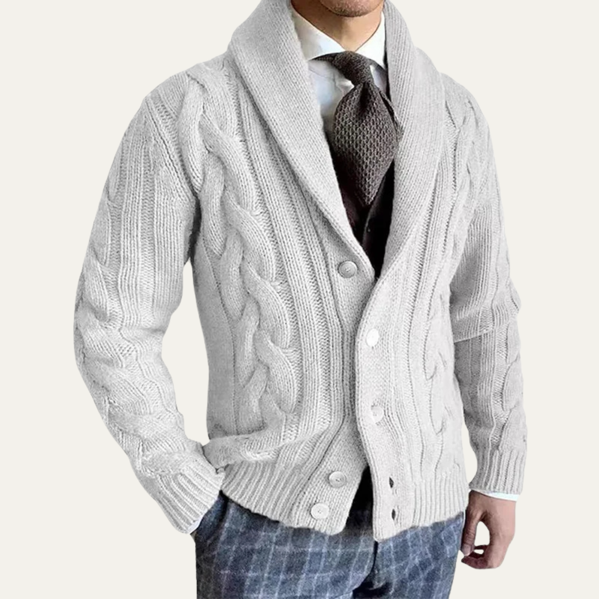 Verona Men's Cable Knit Cardigan Shawl Collar Warm