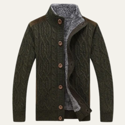 Men's Wool Cardigan Fleece Lined Winter Gray