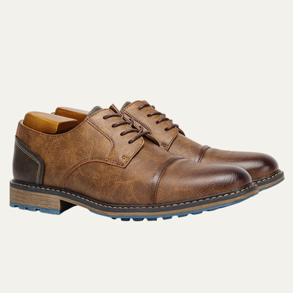 Monferrato Men's Leather Oxford Shoes Lace Up Brown