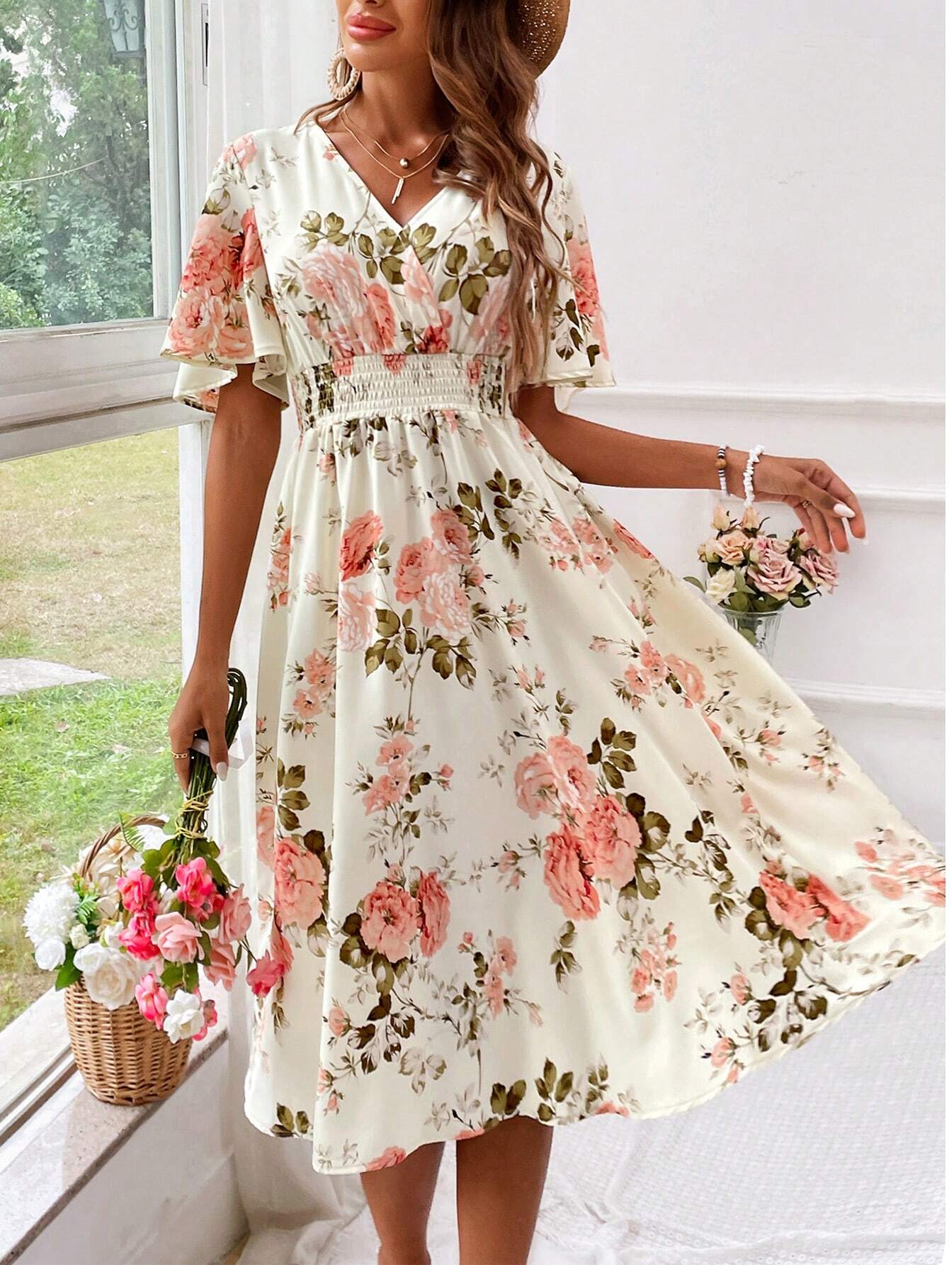 Women's Floral V-Neck Dress - Vonnera