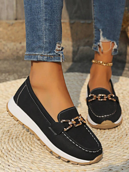 Hazzie | Women's Chain Bit Slip-On Loafers Casual Flat Shoes