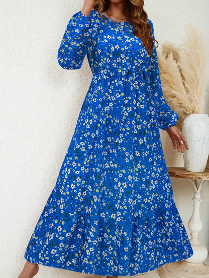 Flora | Women's Floral Print Bishop Sleeve Smocked Waist Maxi Dress