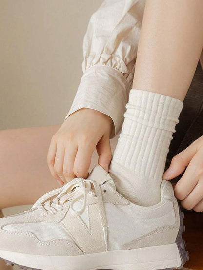 Women's Ribbed Crew Socks Ruffled Edge