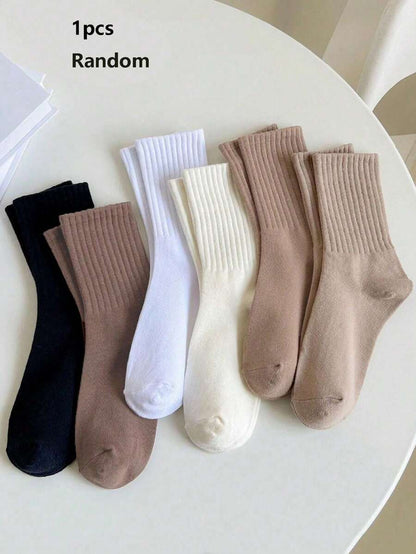 Women's Ribbed Crew Socks Ruffled Edge