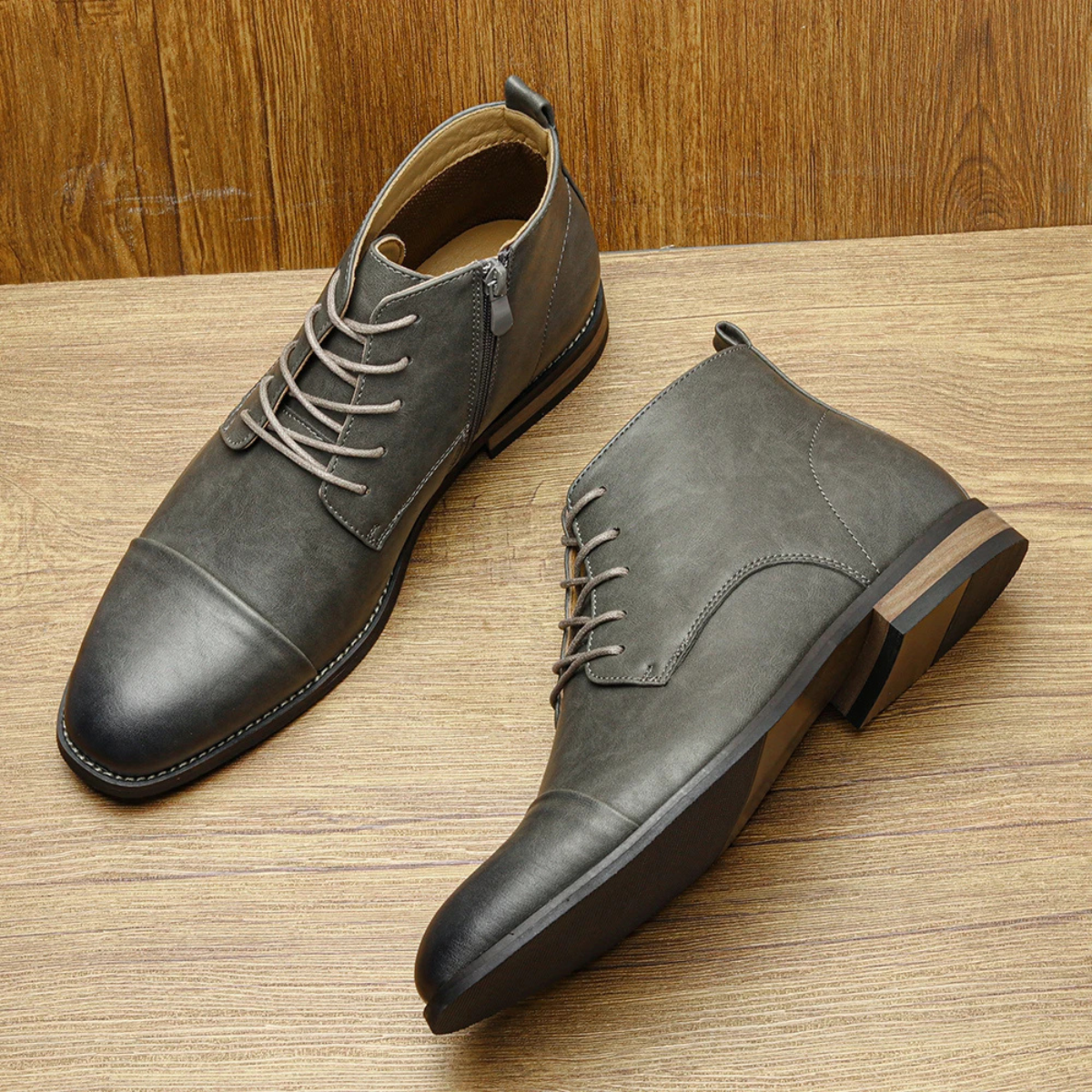 Men's Leather Ankle Boots Lace Up Brown