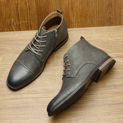 Men's Leather Ankle Boots Lace Up Brown