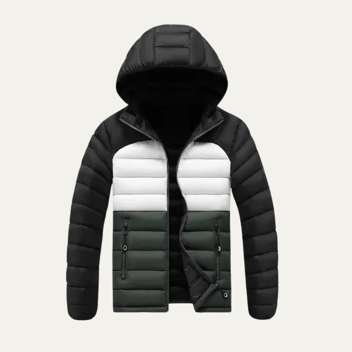 Men's Puffer Jacket Waterproof Detachable Hood Contrast Color - Vonnera