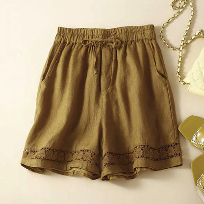 Women's Elastic Waist Shorts Lace Hem