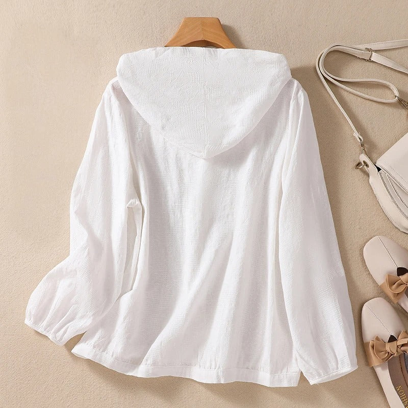 Women's Hooded Button Down Blouse