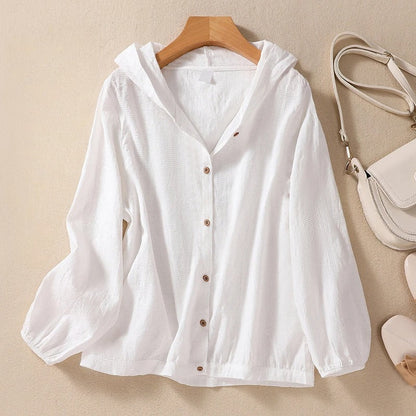 Women's Hooded Button Down Blouse - Vonnera