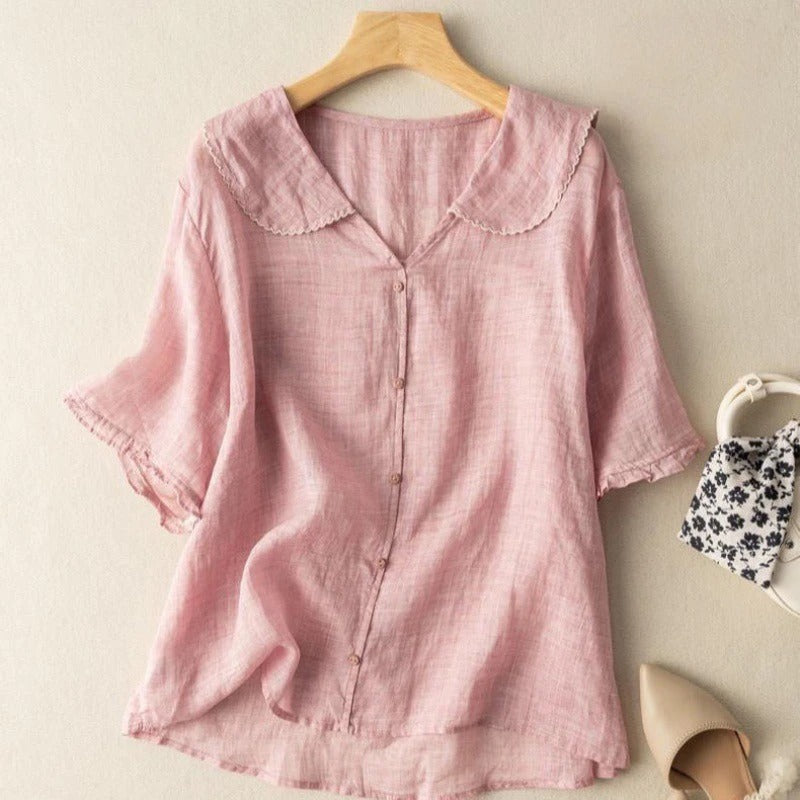 Women's Blouse Scalloped Button Collar
