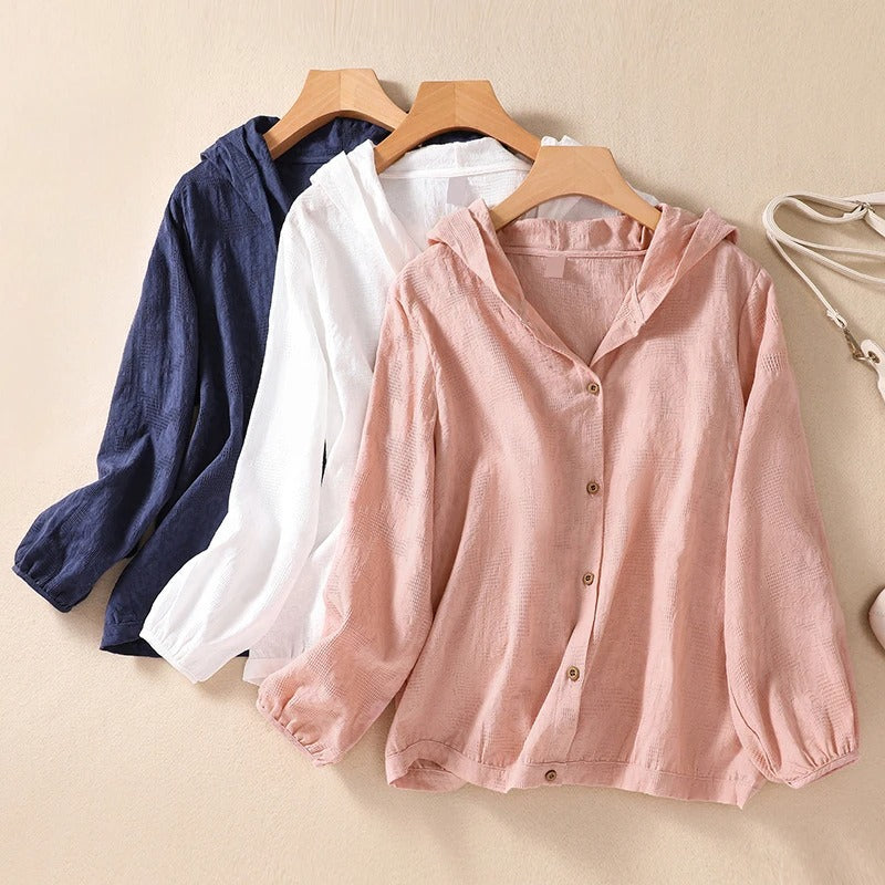 Women's Hooded Long Sleeve Blouse - Vonnera