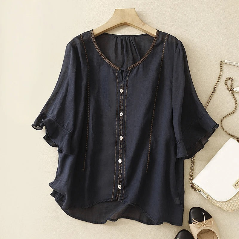 Women's Ruffle Sleeve Blouse Patterned
