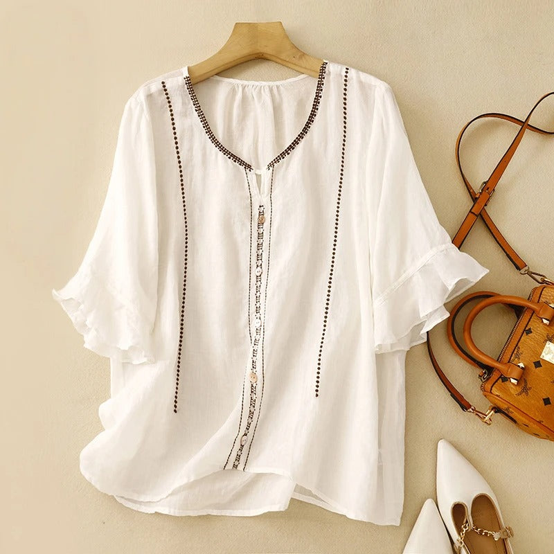 Women's Ruffle Sleeve Blouse Patterned - Vonnera