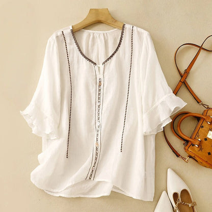 Women's Ruffle Sleeve Blouse Patterned - Vonnera