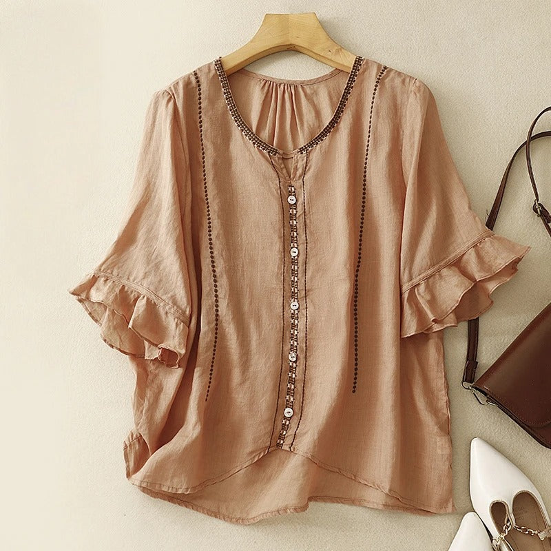 Women's Ruffle Sleeve Blouse Patterned
