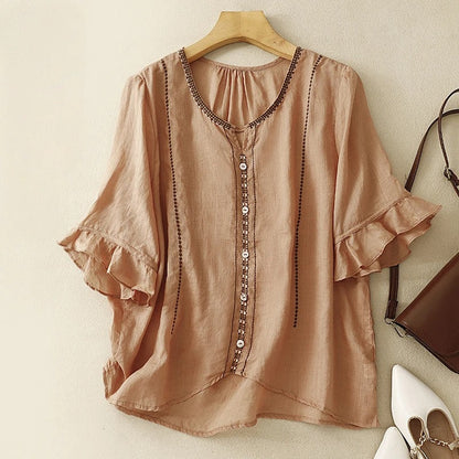 Women's Ruffle Sleeve Blouse Patterned