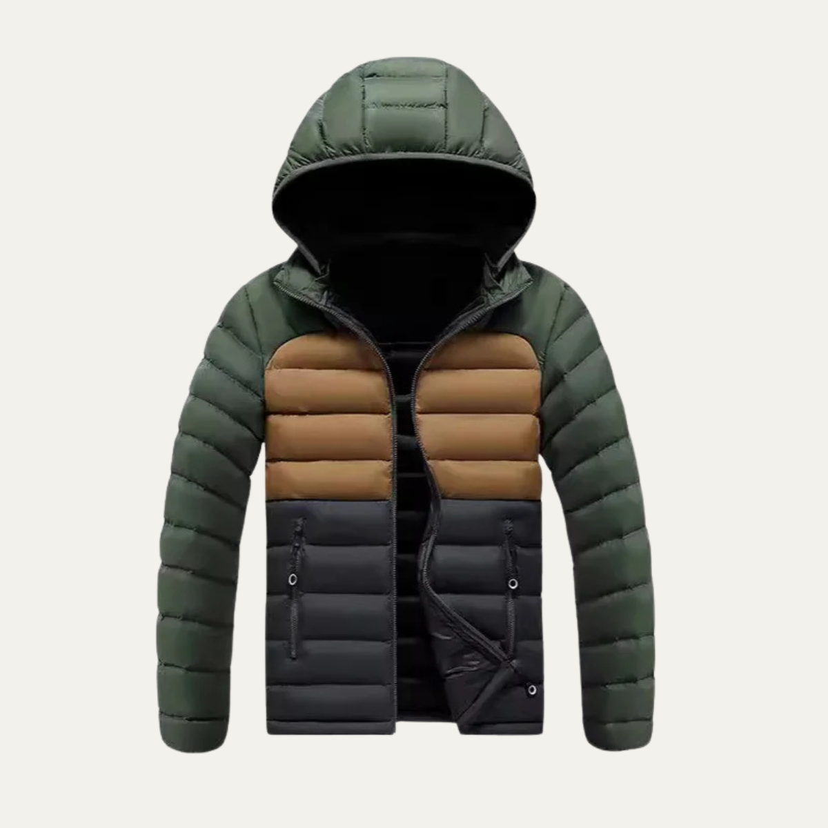 Men's Puffer Jacket Waterproof Detachable Hood Contrast Color