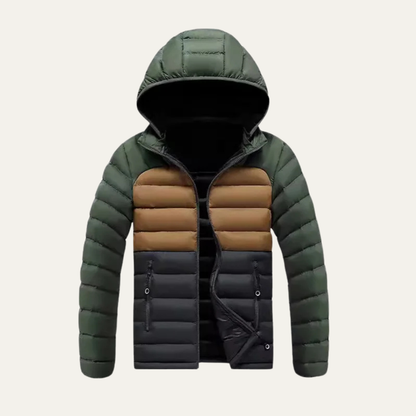 Men's Puffer Jacket Waterproof Detachable Hood Contrast Color