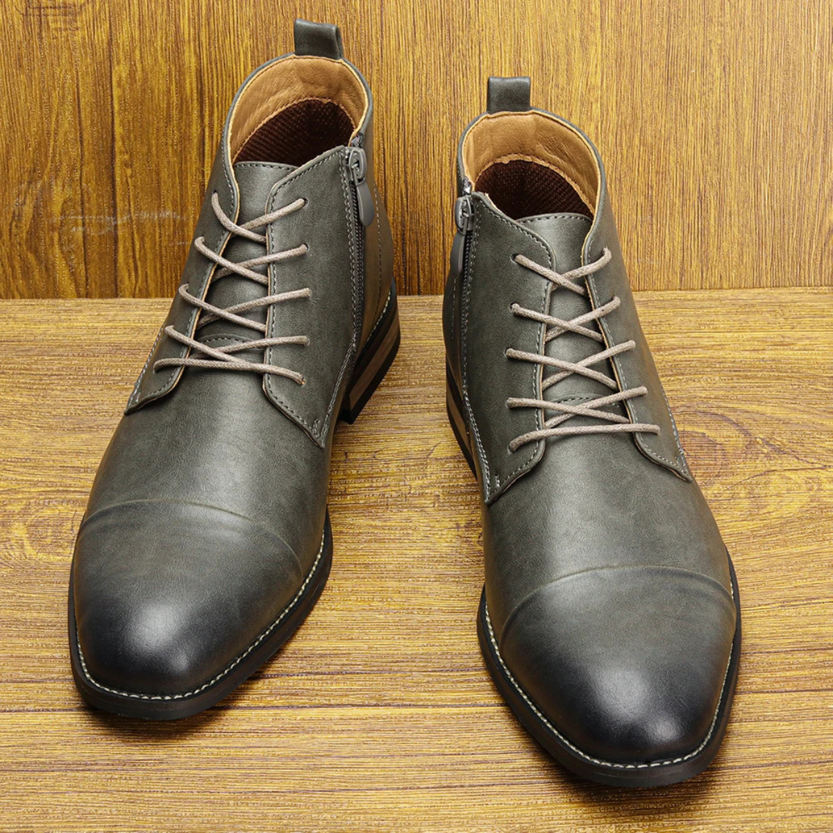 Men's Leather Ankle Boots Lace Up Brown