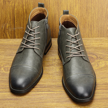 Men's Leather Ankle Boots Lace Up Brown