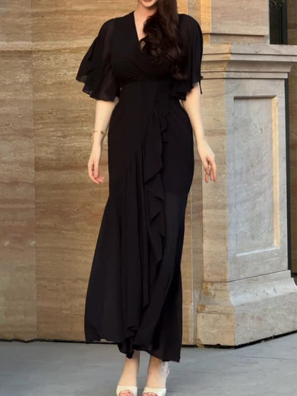 Women's V-Neck Trumpet Sleeve Printed Dress