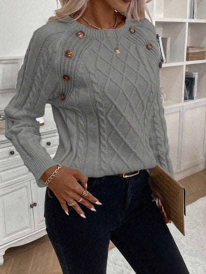 Women's Cable Knit Jumper Button Detail