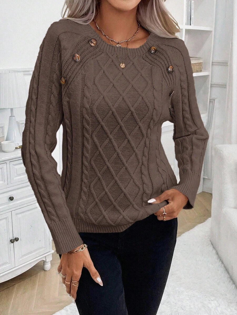 Women's Cable Knit Jumper Button Detail