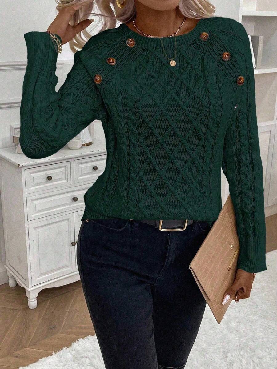 Women's Cable Knit Jumper Button Detail