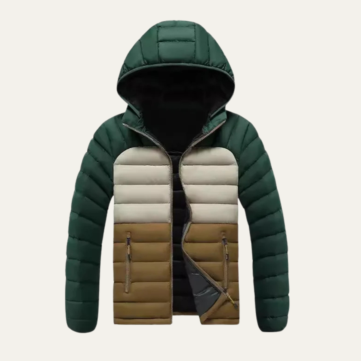 Men's Puffer Jacket Waterproof Detachable Hood Contrast Color