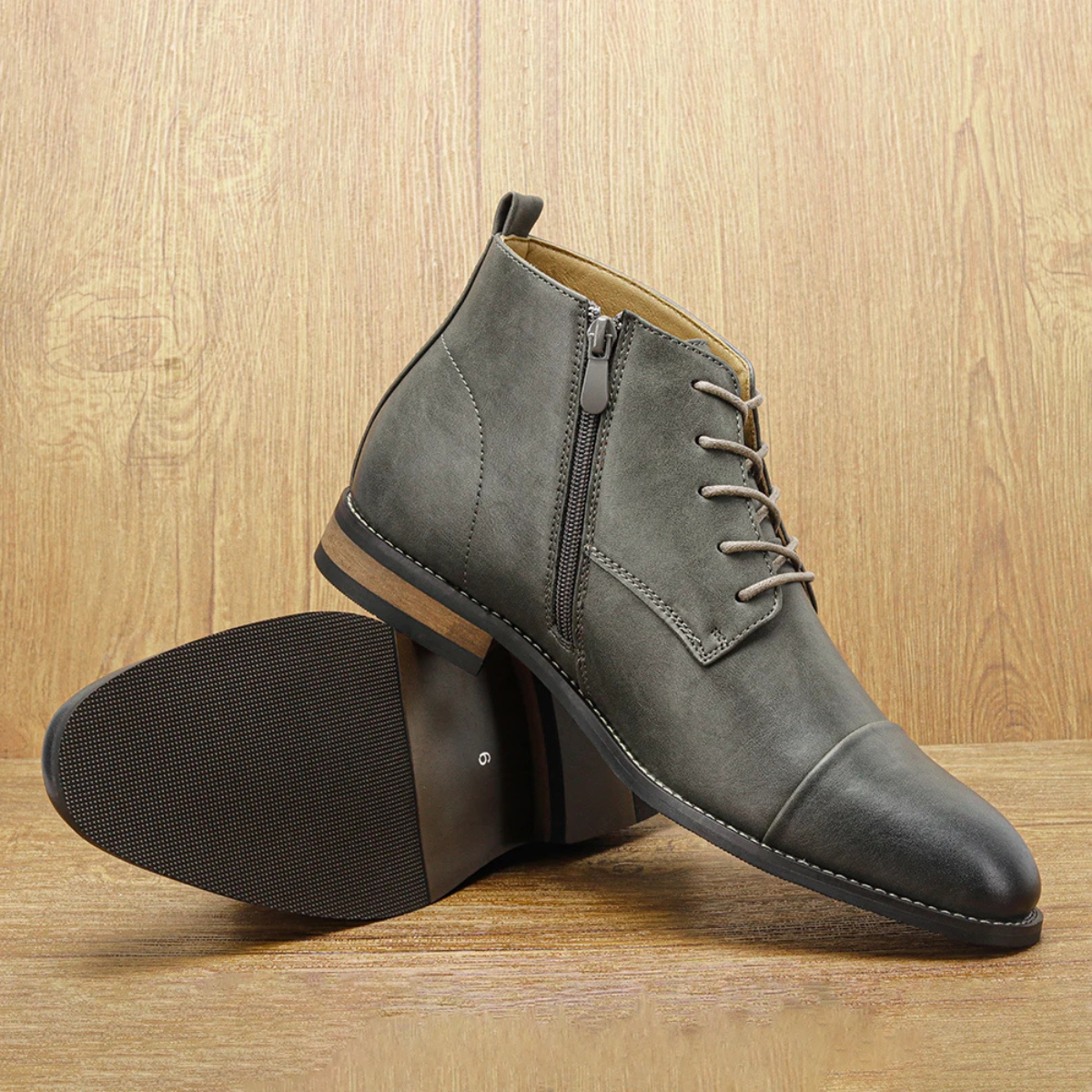 Men's Leather Ankle Boots Lace Up Brown