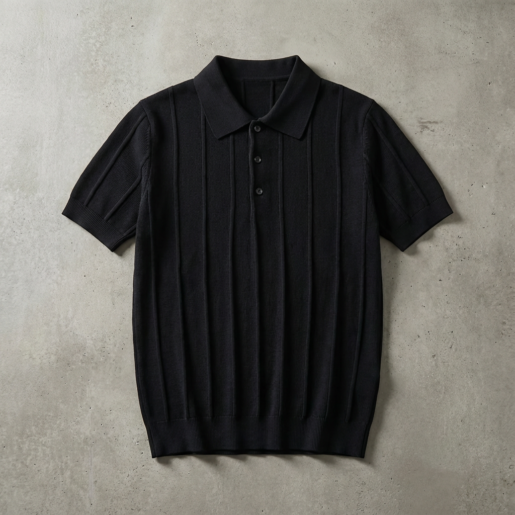 Men's Ribbed Knit Polo Shirt - Vonnera