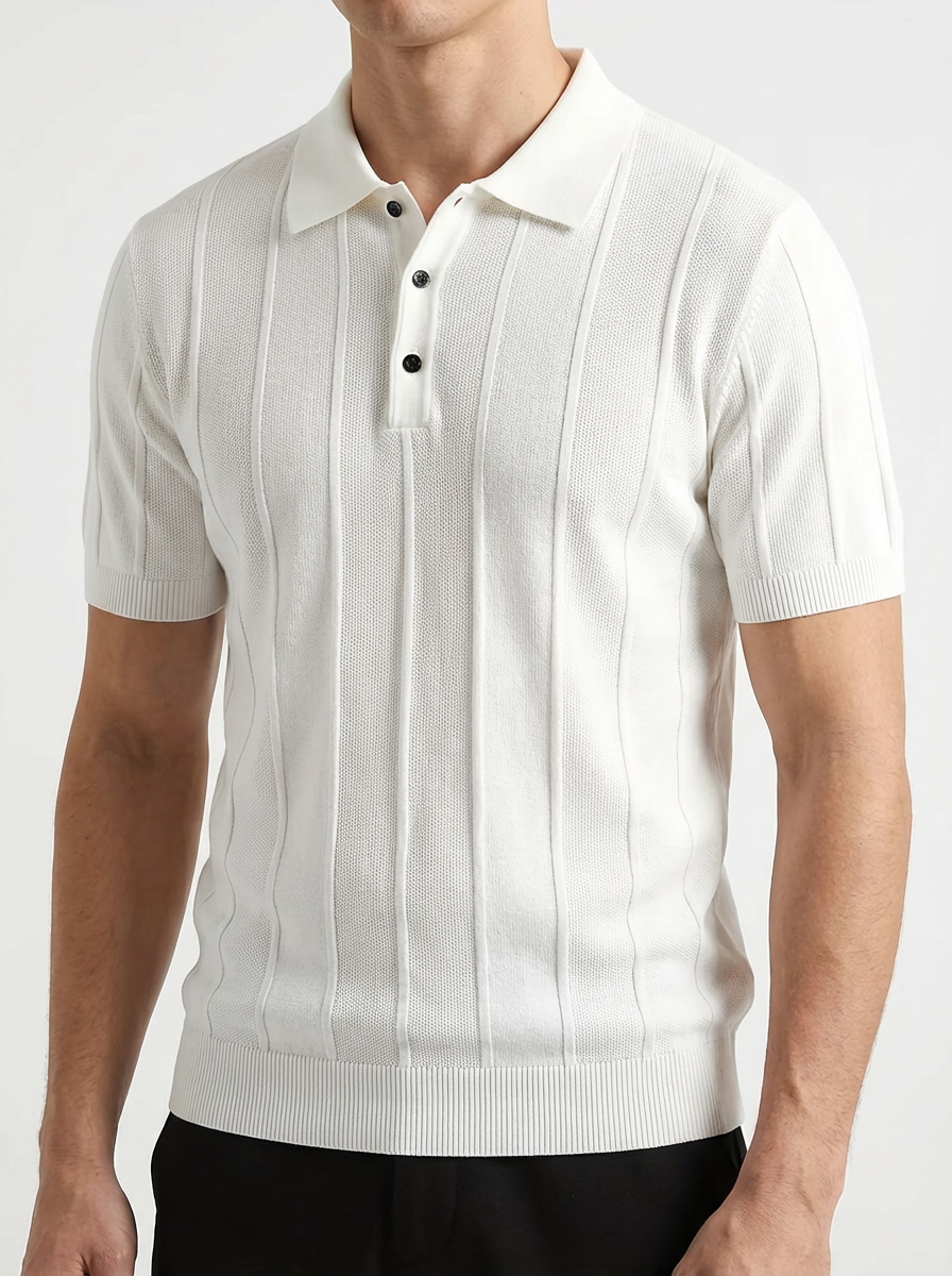 Velluto Men's Ribbed Knit Polo Shirt - Vonnera