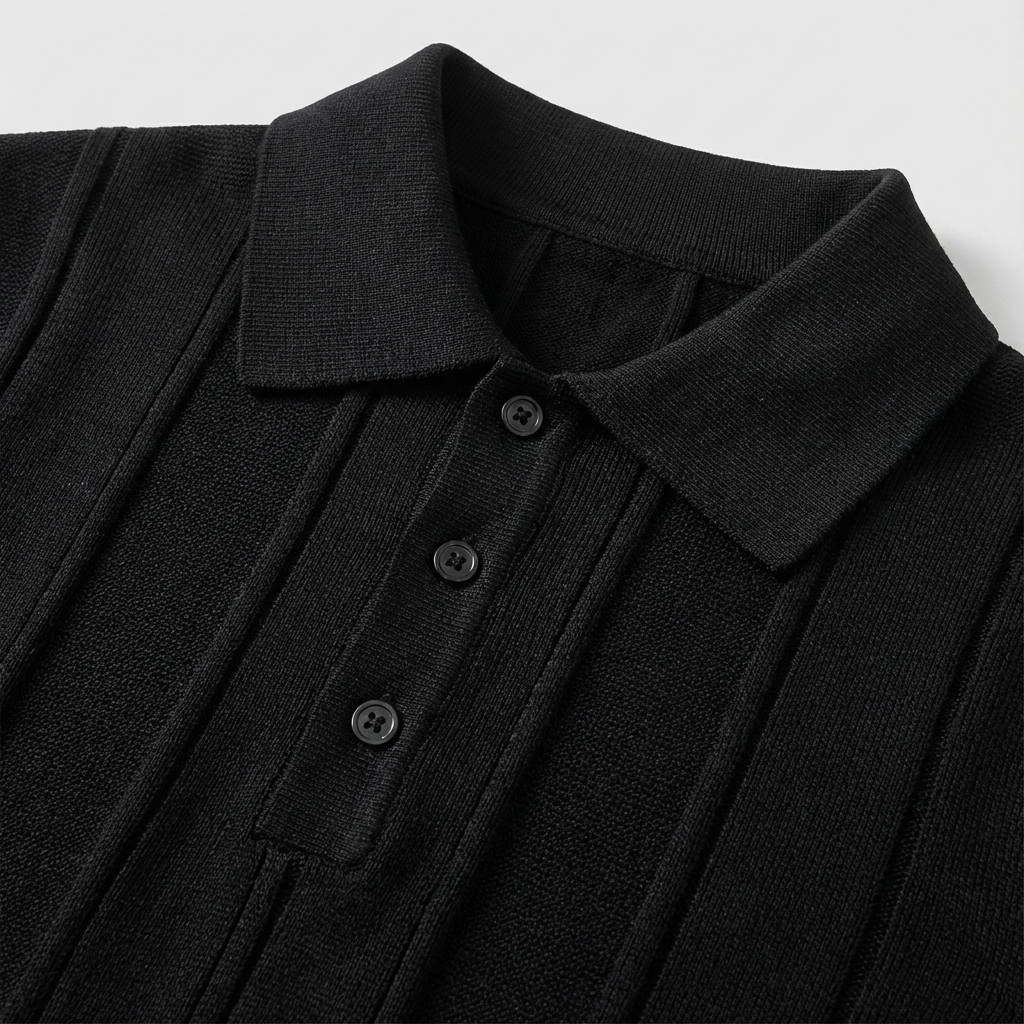 Velluto Men's Ribbed Knit Polo Shirt