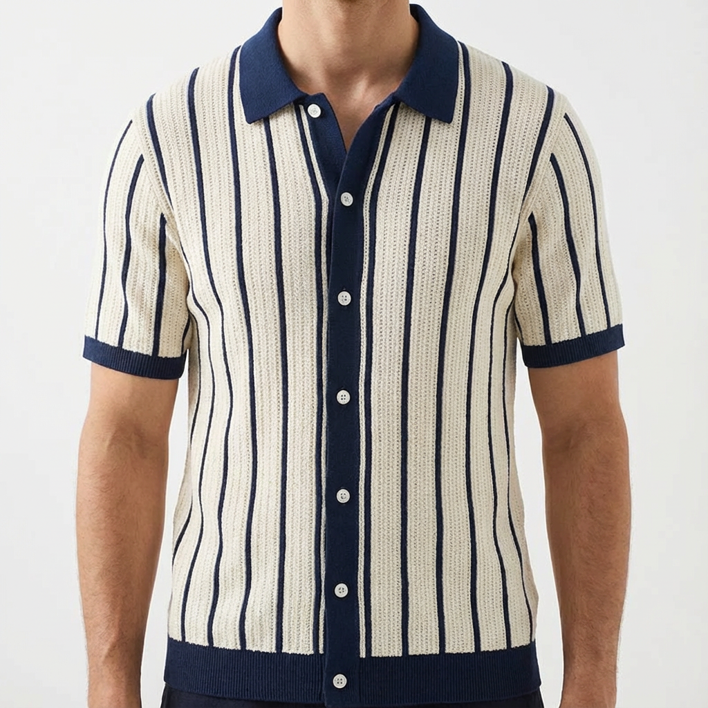 Portofino Men's Striped Cotton Polo Shirt - Vonnera