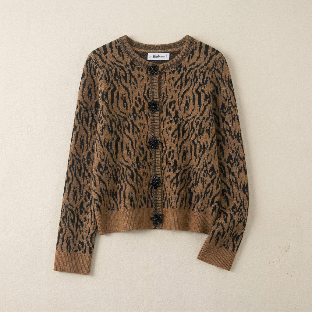 Women's Leopard Knit Cardigan Sweater - Vonnera