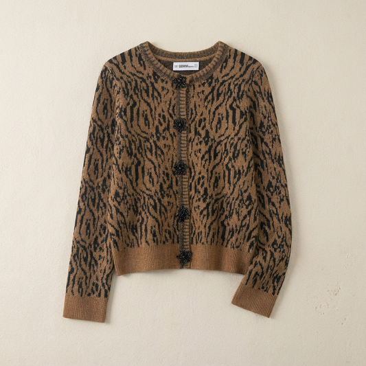 Women's Leopard Knit Cardigan Sweater - Vonnera