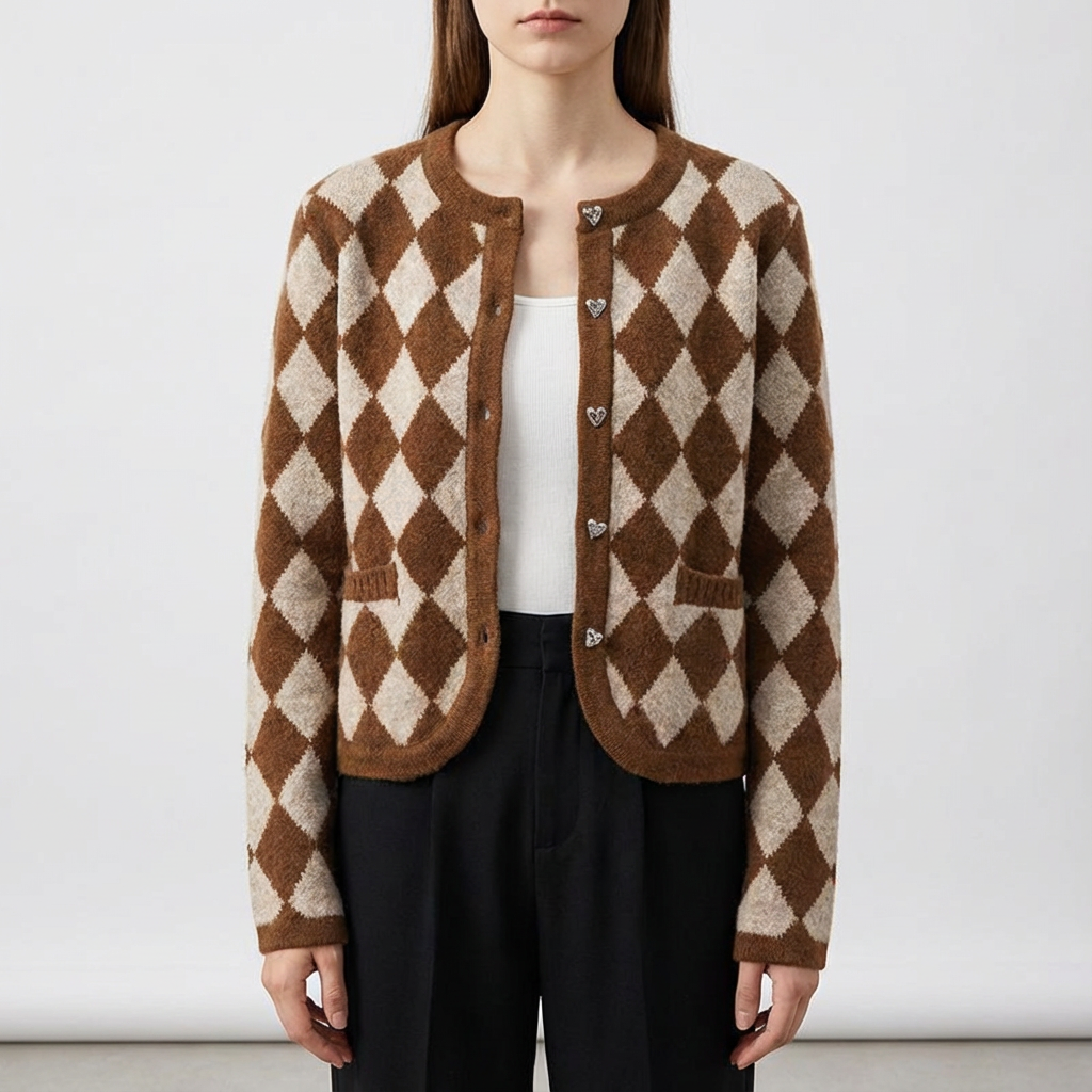 Merino Wool Argyle Cardigan - Vonnera