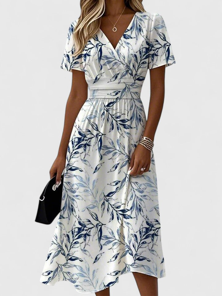 Women's Floral Midi Dress V-Neck Flutter Sleeves - Vonnera