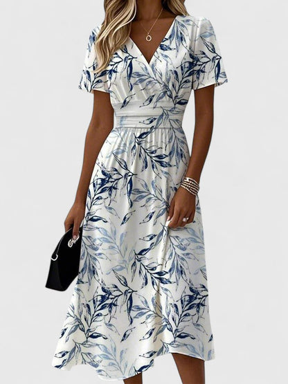 Women's Floral Midi Dress V-Neck Flutter Sleeves - Vonnera