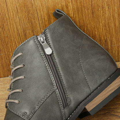 Men's Leather Ankle Boots Lace Up Brown