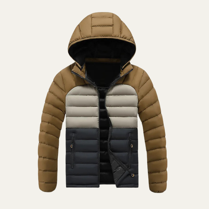 Men's Puffer Jacket Waterproof Detachable Hood Contrast Color