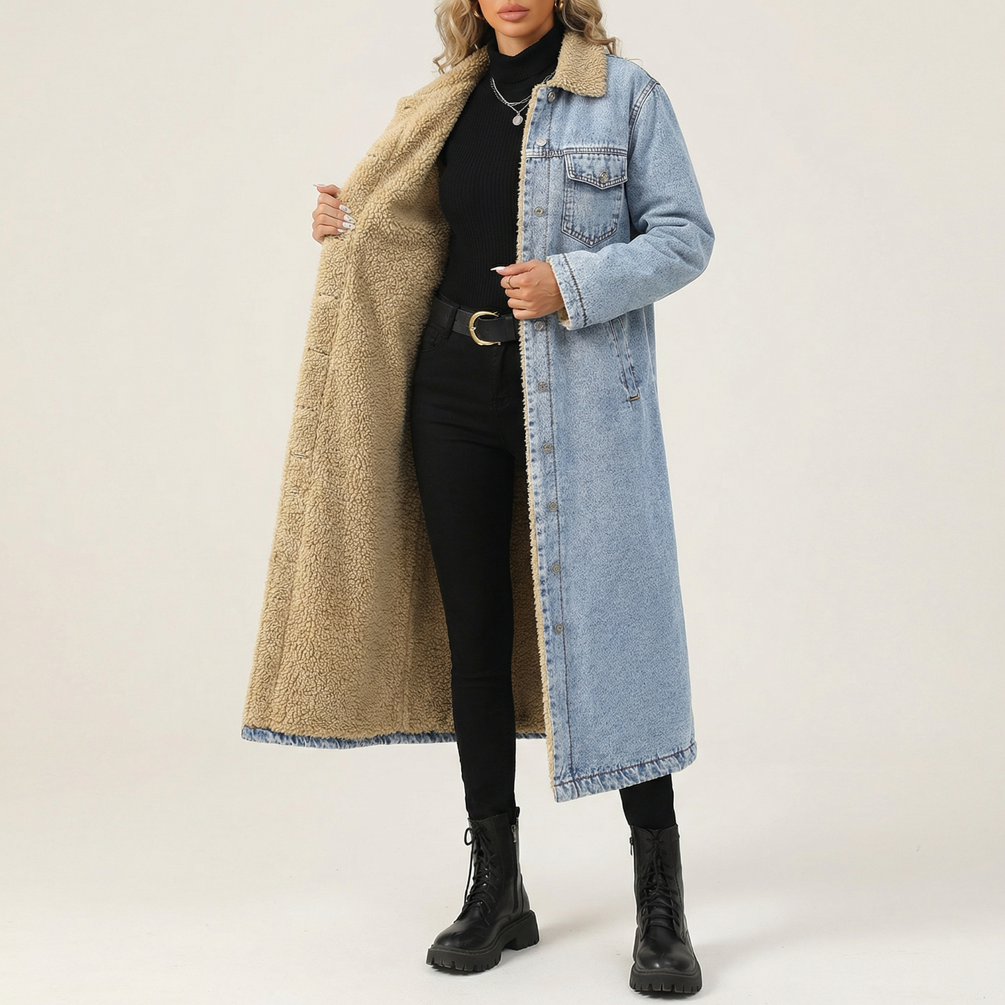 Women's Shearling Denim Coat - Vonnera