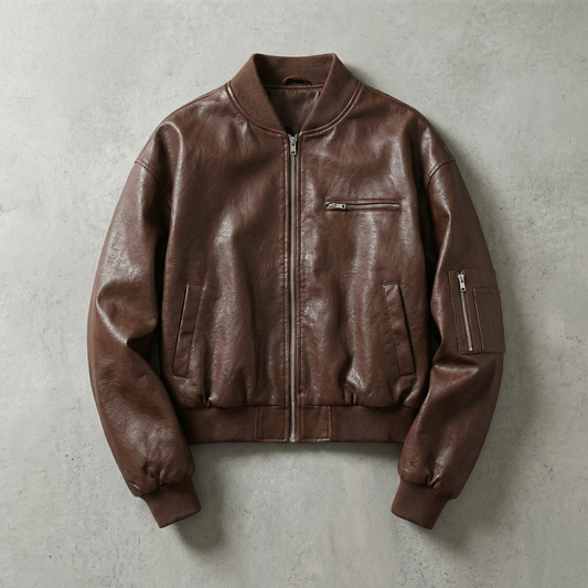 Women's Faux Leather Cropped Bomber Jacket - Vonnera